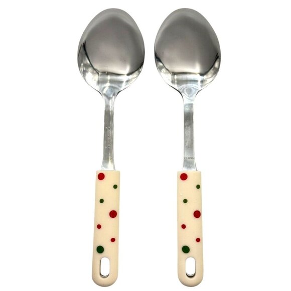 Temp-tations by Tara Serving Spoons Winter Whimsy Polka Dot Set of 2 Christmas - Picture 2 of 4
